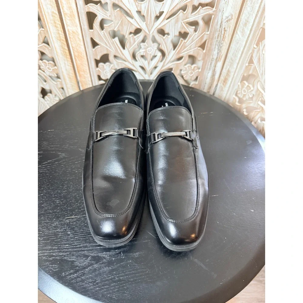 Van Heusen Tate W Mens Black Bit Loafers Square Toe Memory Foam Dress Shoes 11W